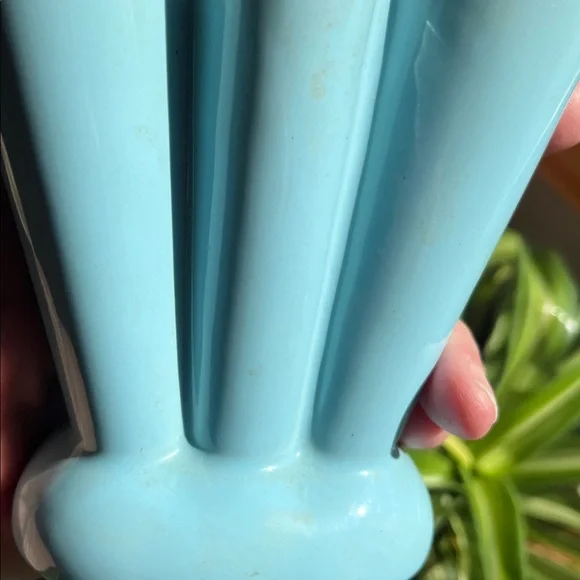 Vtg Art Deco Pottery Fan Vase Shades Of Blue MCM Decor Makeup Brush Holder+ - Picture 3 of 8